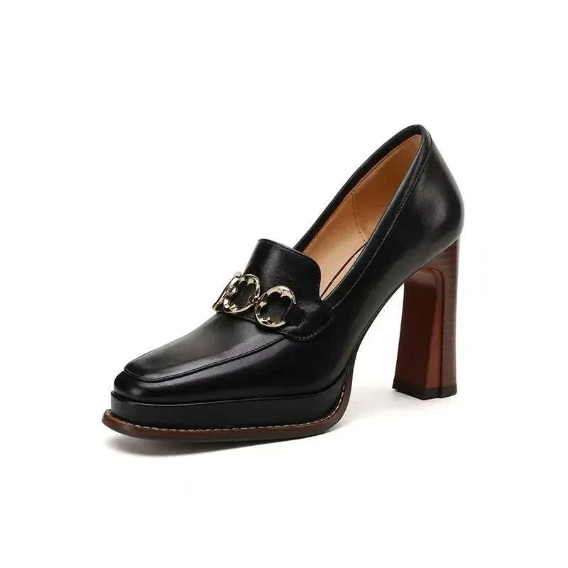 qgtao New Fashion Spring Autumn luxury Pumps Women High Heels Shoes Chunky Heels Designer Loafers Platform Black Brown 2024