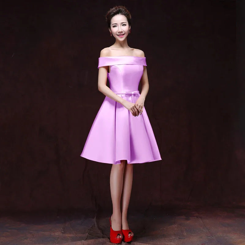 qgtao Elegant Satin Bridesmaid Dresses for Women 2024 Summer Sexy Boat Neck Prom Cocktail Evening Party Mini Dress Slim Formal vestido