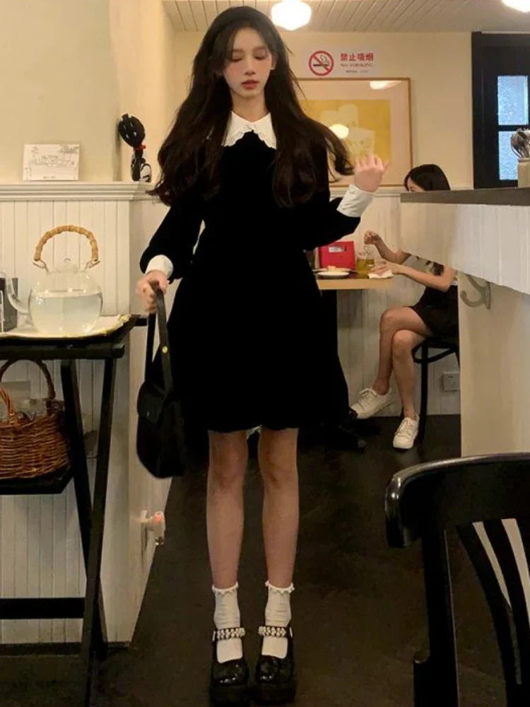 qgtao-Spring Vintage Elegant Dress Women Patchwork Y2k Retro Party Mini Dress Female Casual Korean Fashion Long Sleeve Slim Dress 2024