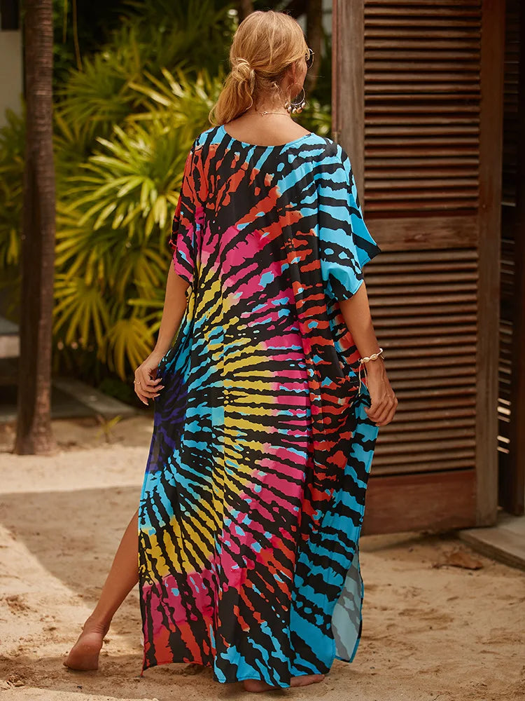 qgtao Cover-ups Kaftan Dress Print Swimsuit Plus Size Swimwears Caftans Maxi Beach Outfits Dress Vacation Outfits