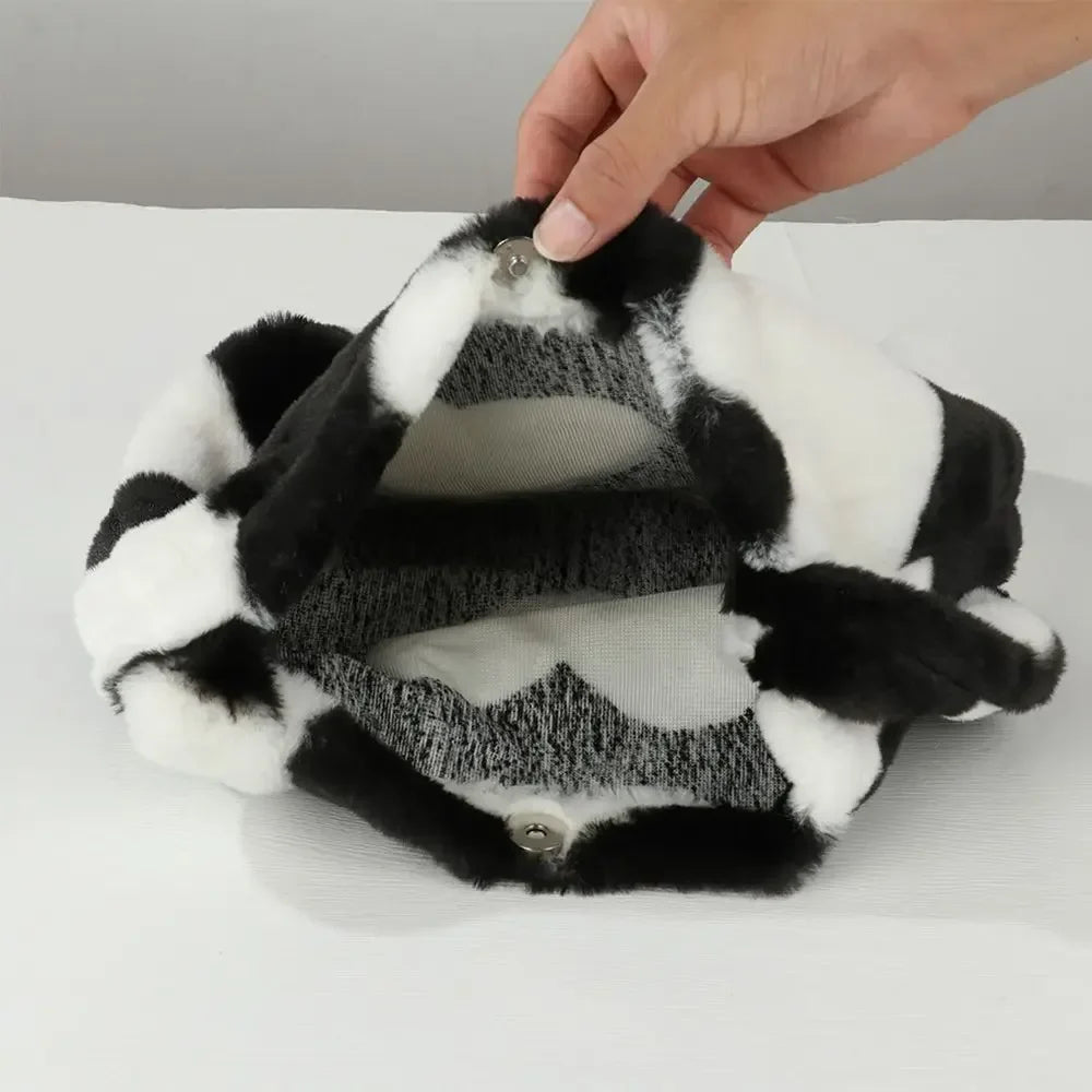 qgtao Women Fluffy Shoulder Bag Top-handle Bag Female Autumn Winter Handbag Plush Tote Girls Fashion Shopping Bags Handbags for Women