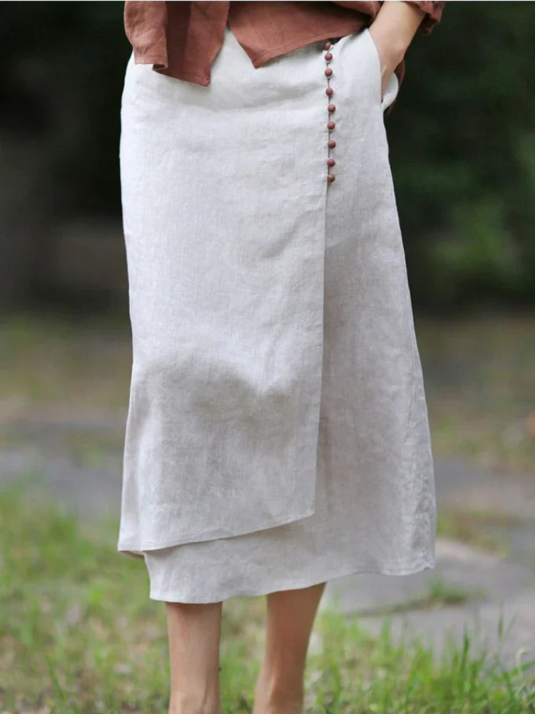 Women's Straight Skirt Spring Summer Cotton Linen A-line Skirt Female Solid Blue White Side Split Vintage Long Skirts Women