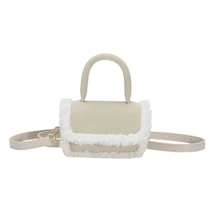 qgtao Mini Lamb Wool Splice Crossbody Bag Fashion Korean Faux Suede Portable Small Square Bag Autumn Winter Women New Texture Handbag