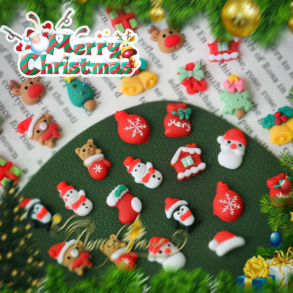 50 Pieces Christmas Nail Charms Wholesale In Bulk Tree Snowman Deer Mixed Styles 3D Resin Nail Art Decoration
