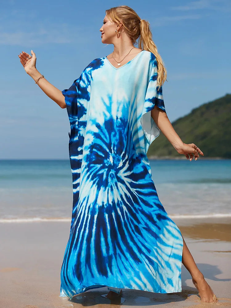 qgtao Cover-ups Kaftan Dress Print Swimsuit Plus Size Swimwears Caftans Maxi Beach Outfits Dress Vacation Outfits