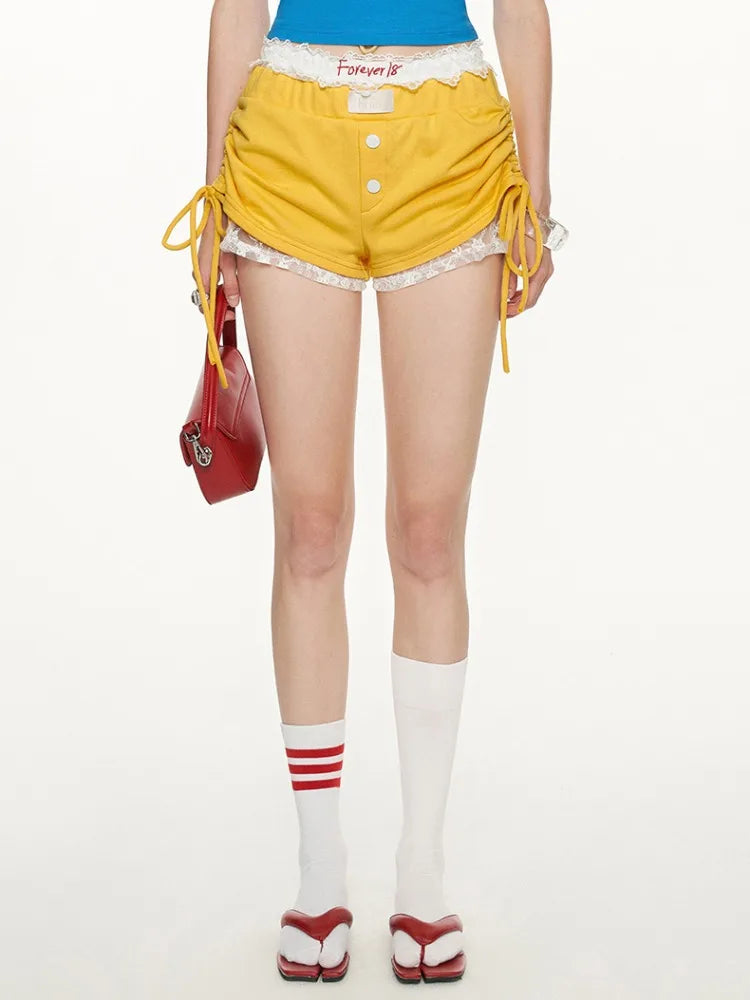 qgtao - Y2k Embroidery Lace Shorts Women Two Piece Set Drawstring High Waisted Short Pants Sexy Girl Summer Casual Clothing New