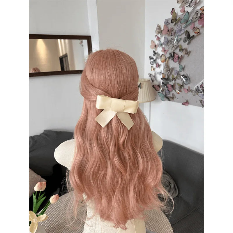 qgtao - Pink wigs for Women Dense Long Wave Cospaly Lolita Daily Party Synthetic Wig with Bangs Fake Hair High Temperature Wigs