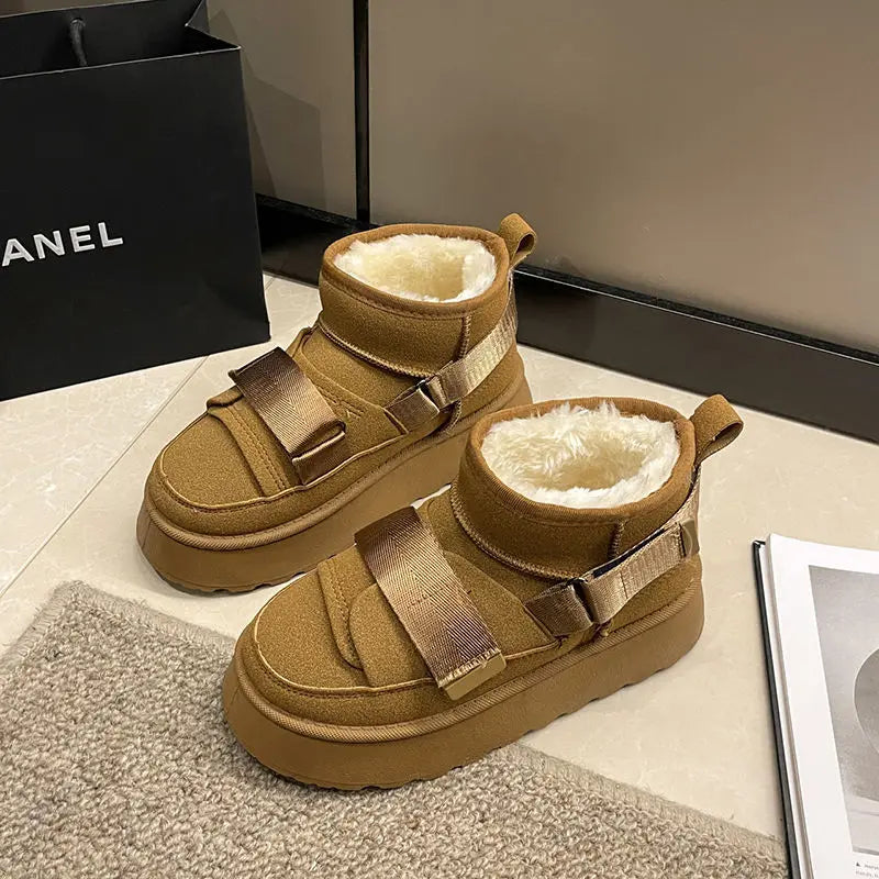 qgtao Women's Snow Boots 2024 Winter Plush Warm Cotton Shoes Thick Soled Short Boots Height Increase Anti Slip Cold Proof Cotton Boots