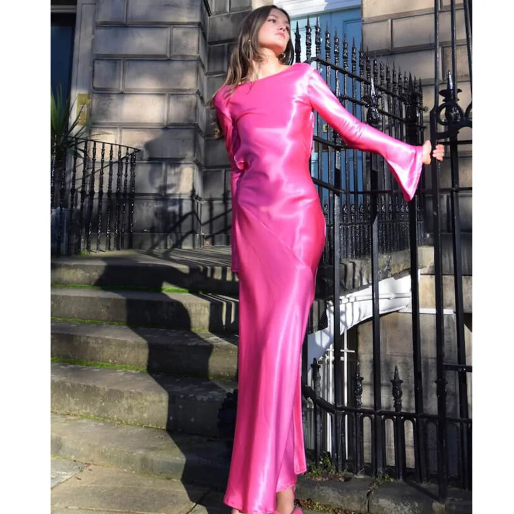 Elegant Christmas Evening Dress Women Long Sleeve Dress Bodycon Max Female Vestidos High Grade Satin Party Club Clothing