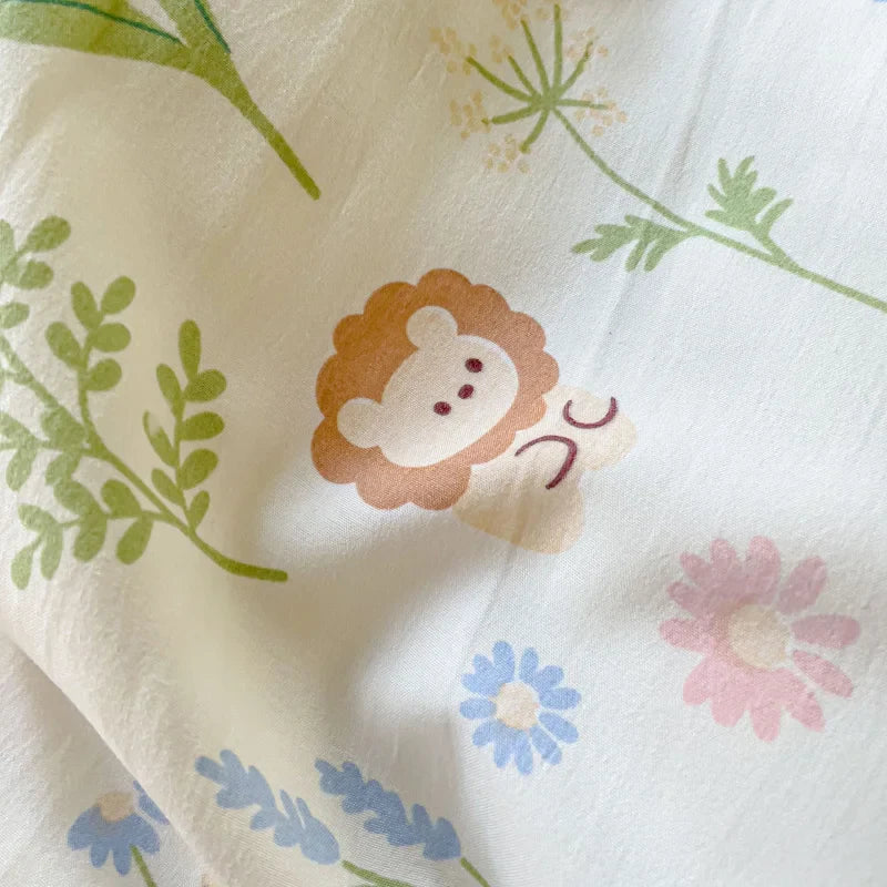 Yeknu Pastoral Girls Flower Bedding Sets, Washed Cotton Bed Linens, Soft Quilt Cover Sheet Set, Simple Bedspread, Home Textiles