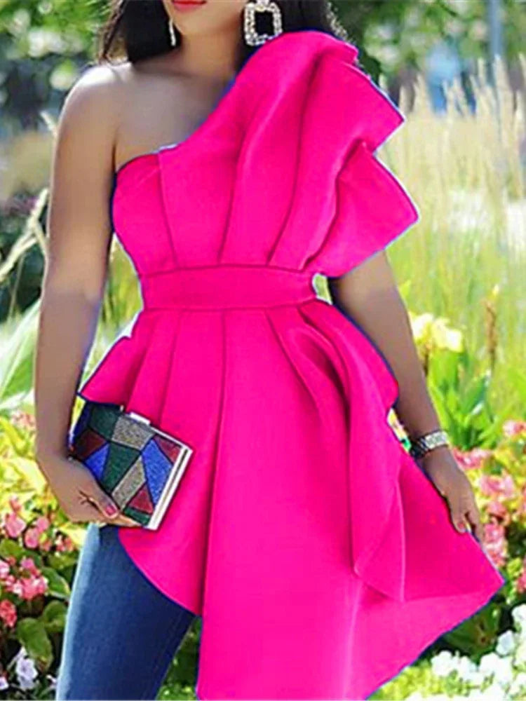 qgtao Women Party Blouse Tops Shirt Sexy Backless Peplum Ruffle Irregular Slim Clubwear Summer Fashion Plus Size Night Lady Blua
