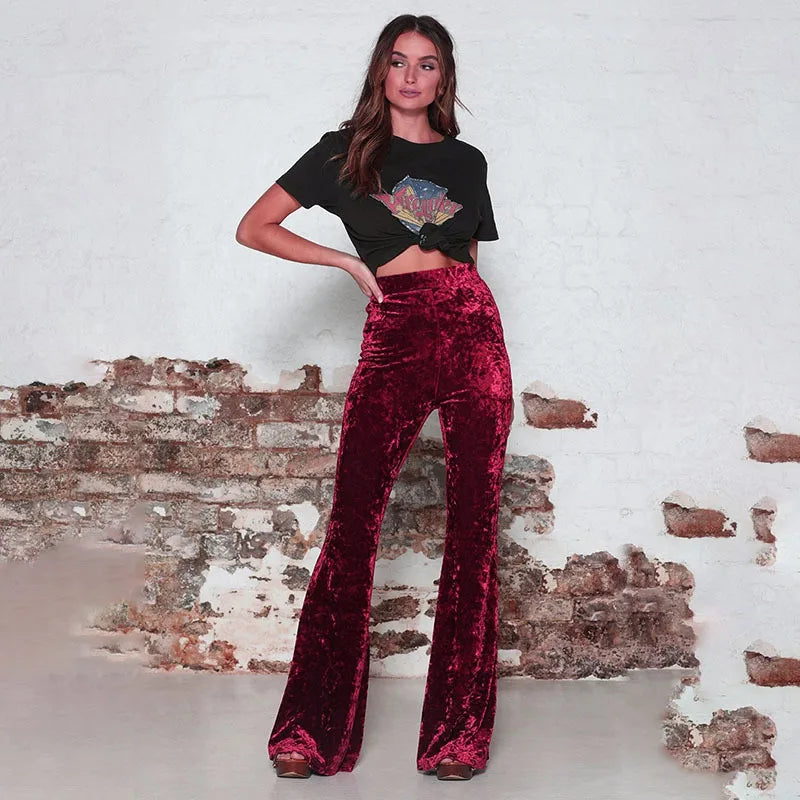 Wide Leg Pants Women Korean Fashion Vintage High Waist Flare Pants Pantalones de Mujer Gold Velvet Trousers Pleuche