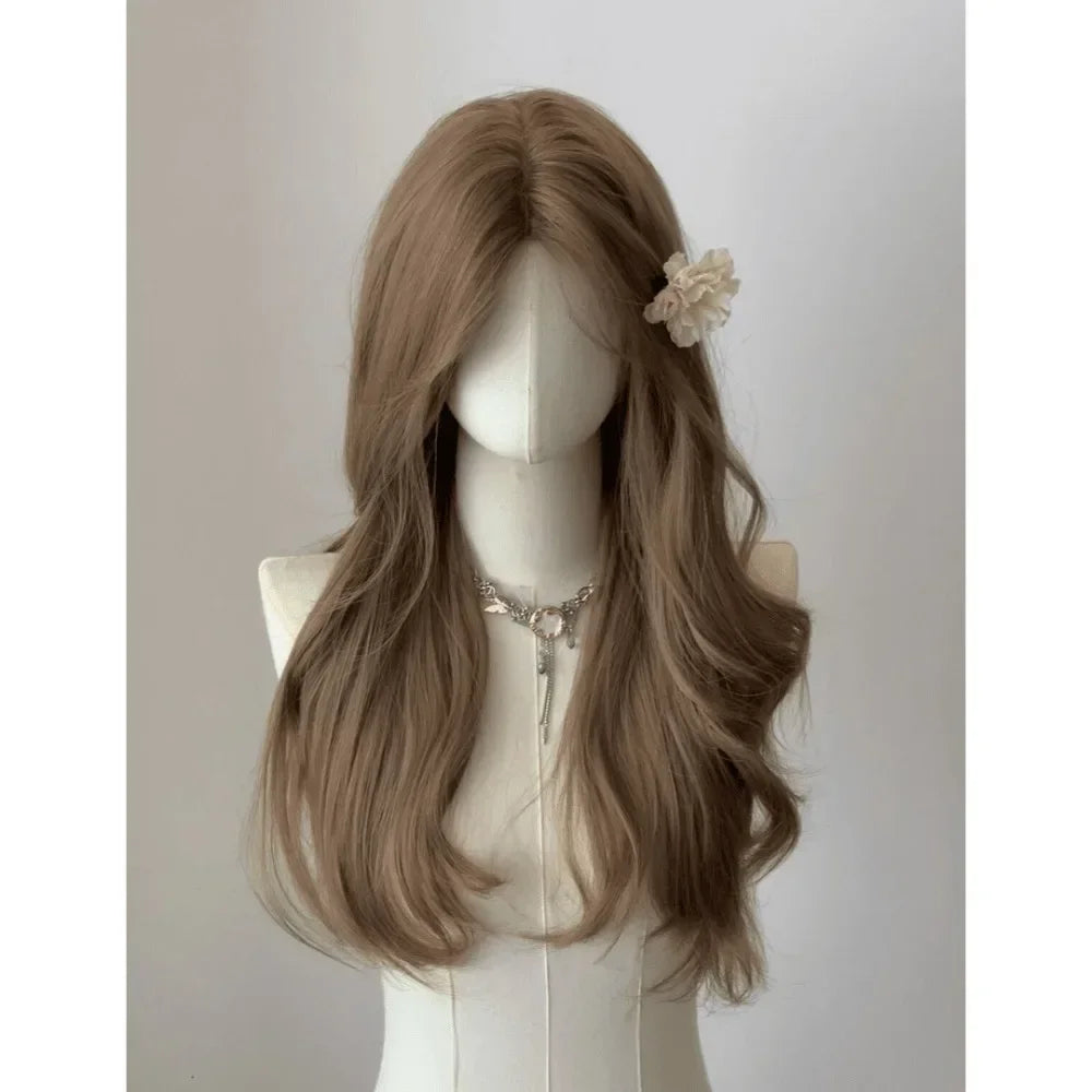 OKLULU - Wigs for Women Brown Long Curly Hair Big Wave Wig Natural Curls Headband Lolita Wig Heat Resistant Cosplay Synthetic