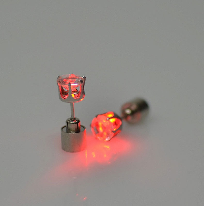 1 Pair Light Up LED Bling Ear Stud Rings Korean of Flash Zircon Rings Accessories for Party Women Christmas Rings Glow Stick