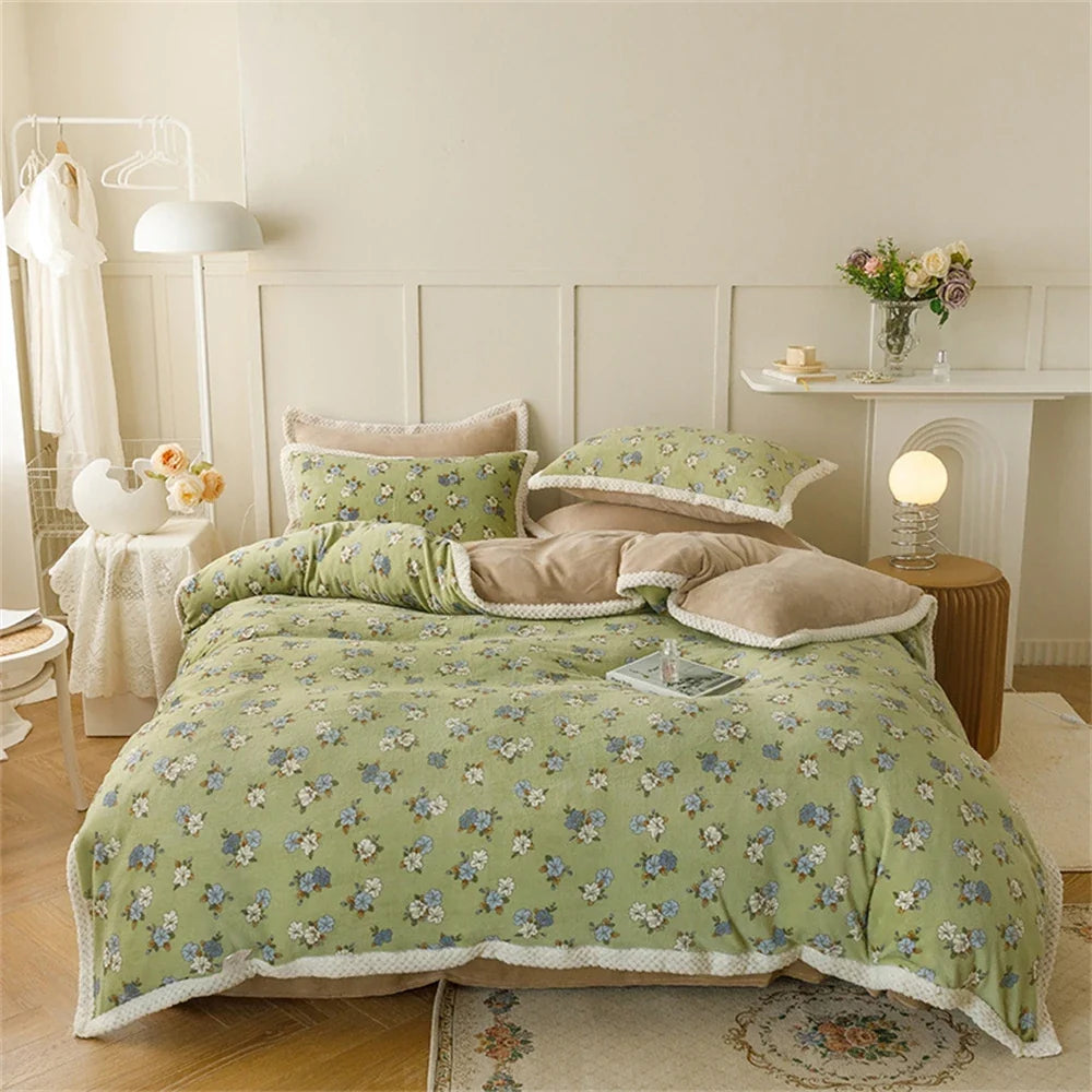 Yeknu Milk Velvet Bedding Set Thicken Bound Edge High Weight Winter Warm Four Piece Set Quilt Cover Bed Linen Pillowcase Bedroom Decor