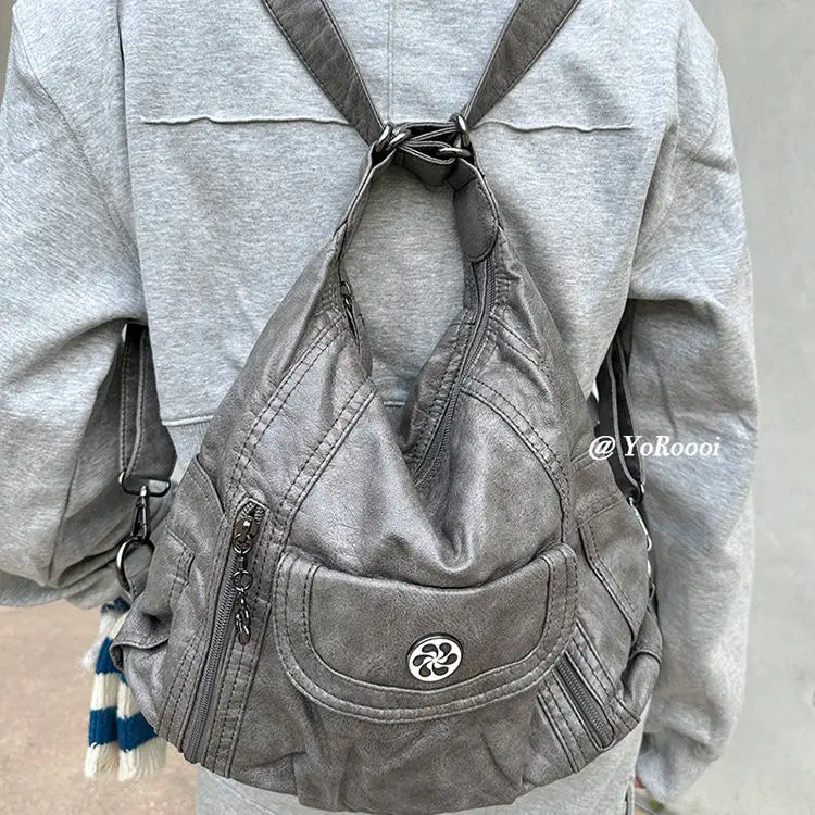 qgtao Vintage Y2k Handbag Women High Street Pu Leather Casual Backpack Messenger Bag Female Harajuku White Mochila Aesthetic