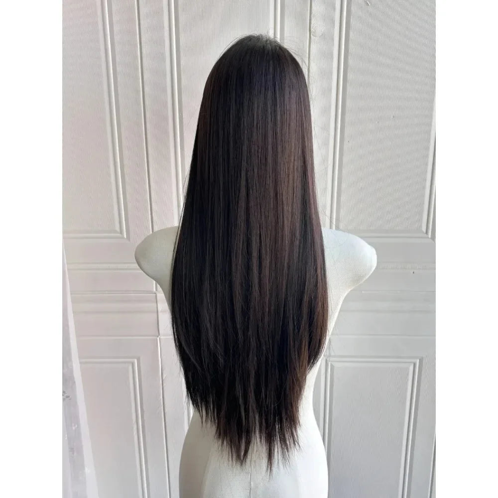 qgtao - Camllia Black Wig with Bangs Long Straight Black Hair Lolita Wig for Women 24 Inch Headband Wig High Temperature Resistant Hair
