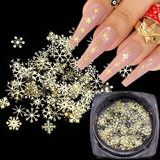 Gold Snowflakes Nail Glitter Sequins Christmas Mirror Metal Flakes Holographic Laser Spangles Tips Manicure Accessories SA889
