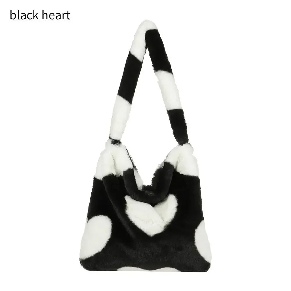 qgtao Women Fluffy Shoulder Bag Top-handle Bag Female Autumn Winter Handbag Plush Tote Girls Fashion Shopping Bags Handbags for Women