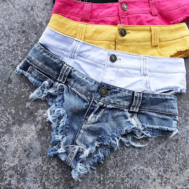 qgtao 2024 New Women Sexy Low Waist Hole Tassel Denim Shorts Jeans Thong Short Feminino