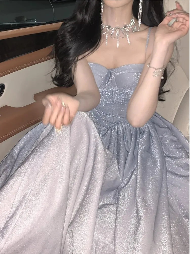 qgtao Elegant Party Short Dresses for Women 2023 New Summer Vintage Spaghetti Strap Casual Female Clothes Wedding Birthday Midi Dress