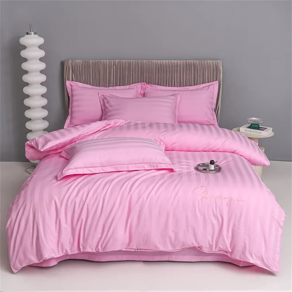 Yeknu Nordic Sliver Grey Stripes 100% Egyptian Cotton Jacquard Bedlinens Queen King Size Set Fitted Sheet Duvet Cover Bedding