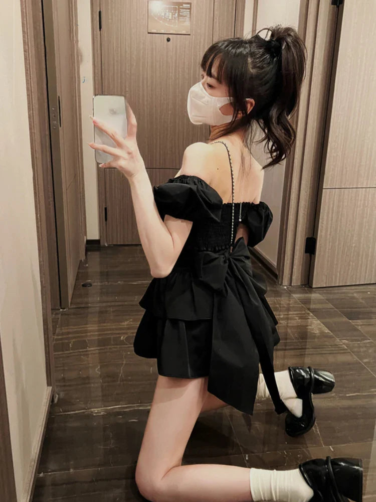 qgtao 2024 White Sexy Backless Mini Dress Women Korean Fashion Casual Elegant Party Dress Female Ruffle Kawaii Lolita Party Y2k Dress