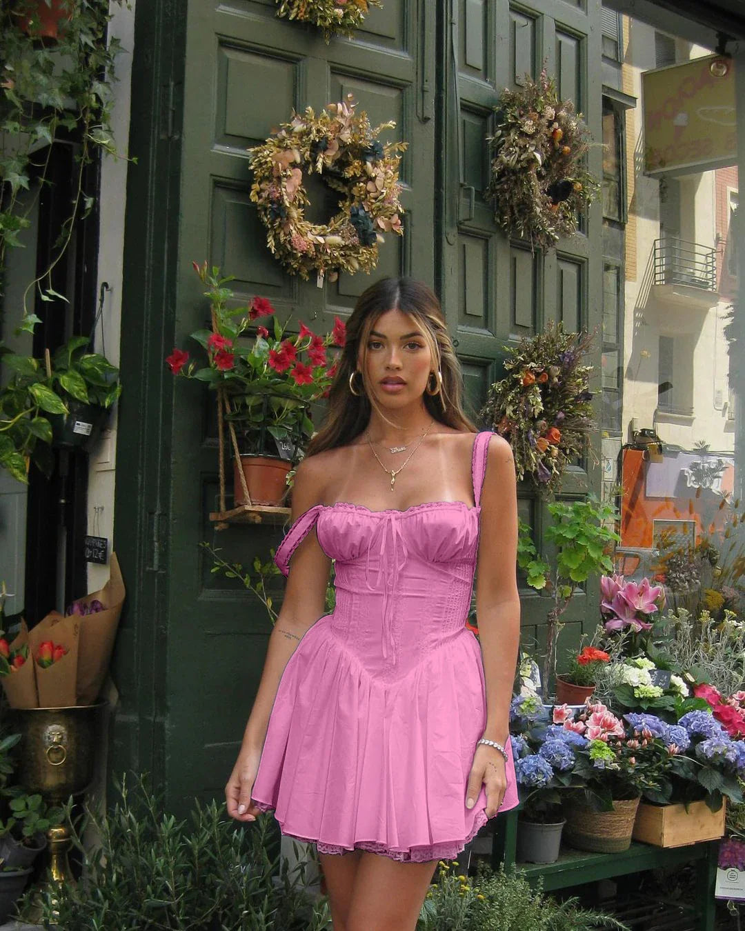 qgtao Elegant Women Summer Lace Floral Patchwork Corset Mini Dress Sleeveless Square Neck Tie-up Short Tank A-line Flowy Party Dress