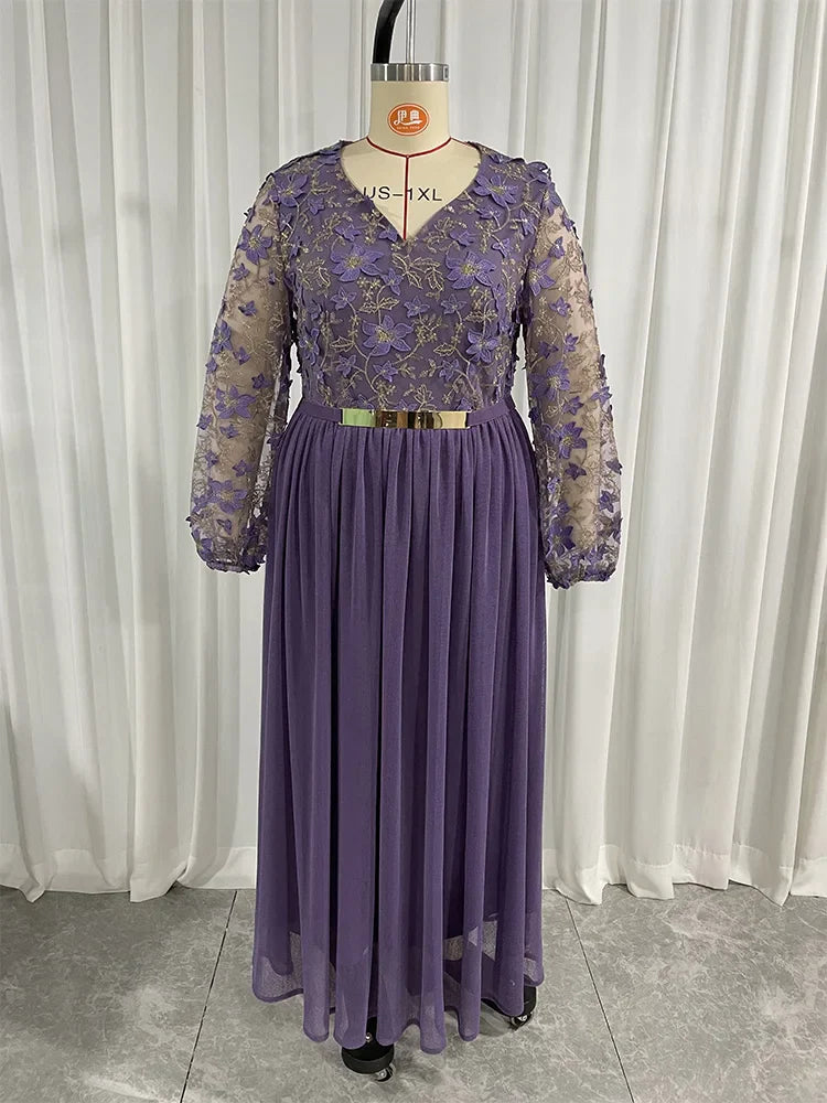 qgtao Women Plus Size Maxi Dresses 2024 New Spring Autumn Formal Luxury Chic Elegant Long Sleeve Print Wedding Evening Party Clothing