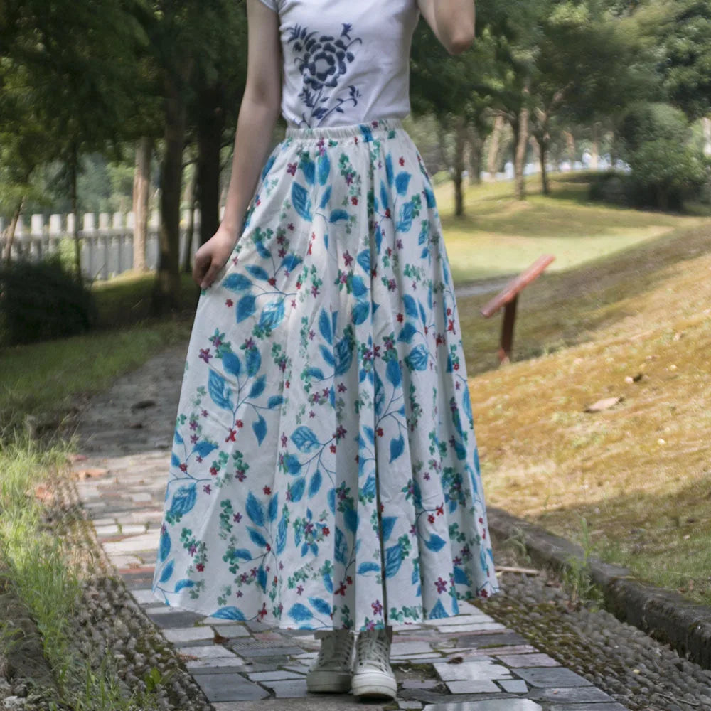 Summer Ethnic Style Cotton Linen Bohemian Streetwear Y2k Skirt Fashion Clothes Long Skirts Women Clothing Casual Vintage Elegant