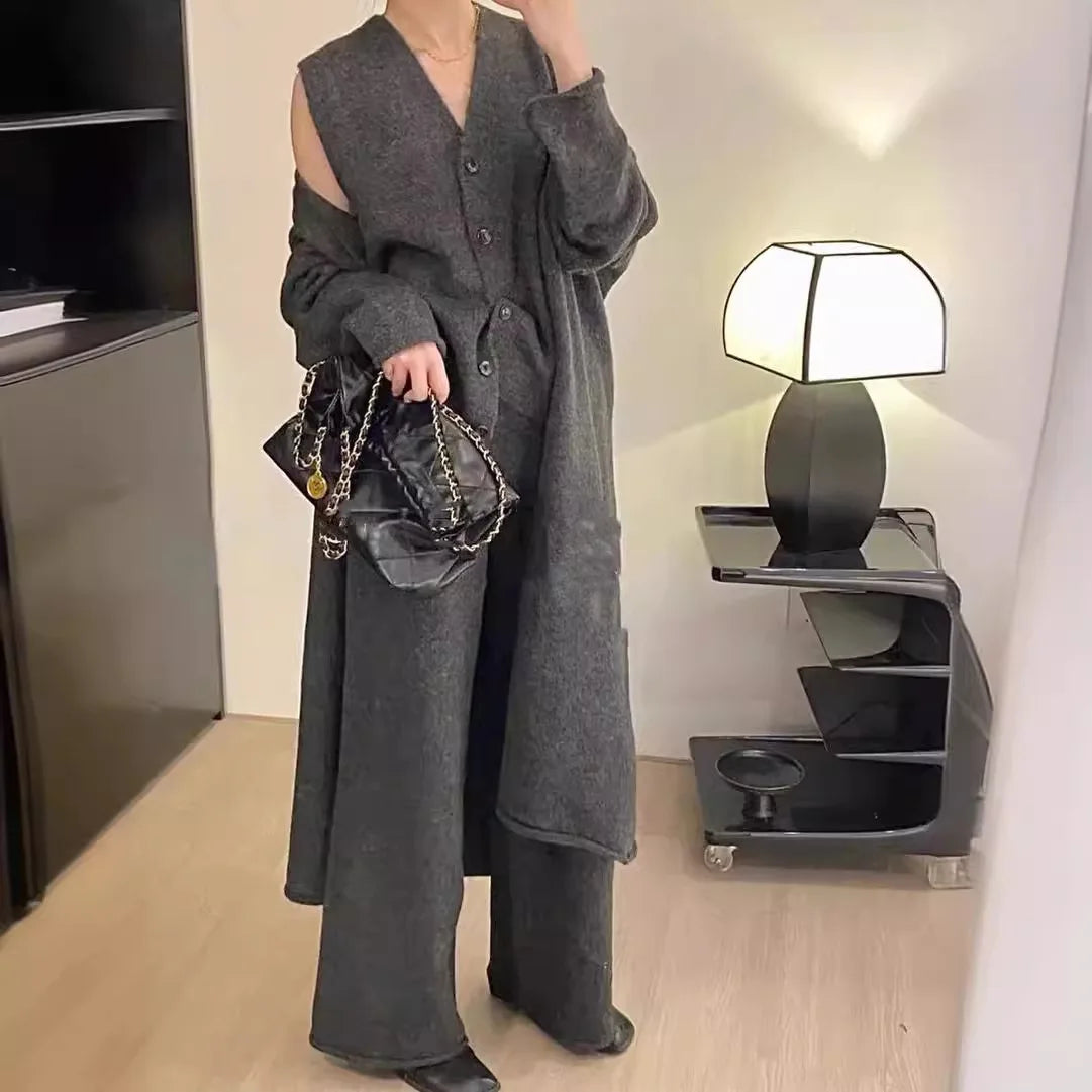 qgtao Autumn and Winter High-end Retro Maillard Long Sweater Two-piece Set