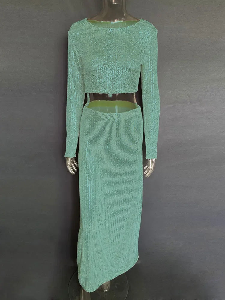 qgtao Sequin Female Sexy Maxi Skirt Summer Fashion Glitter High Waist Loose Elegant Club Long Skirt Sparkle Women Long Skirt New