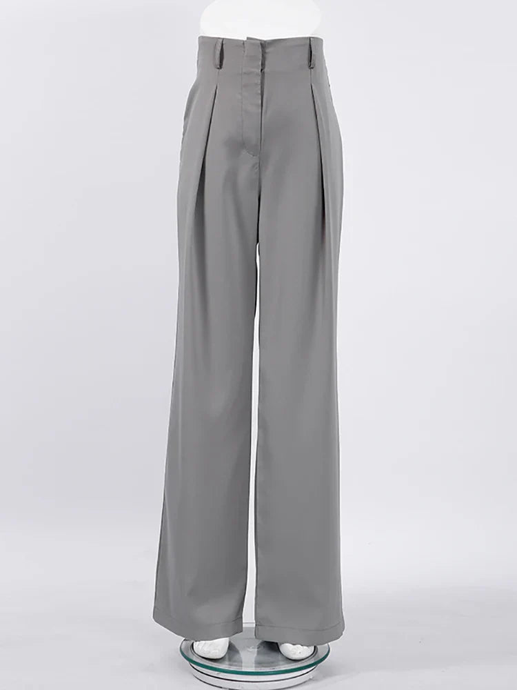 Mnealways18 Classic Grey Pleated Pants Woman 2024 Vintage Outfit Spring Baggy Pants Office Trousers Pocket Wide Leg Pants Ladies