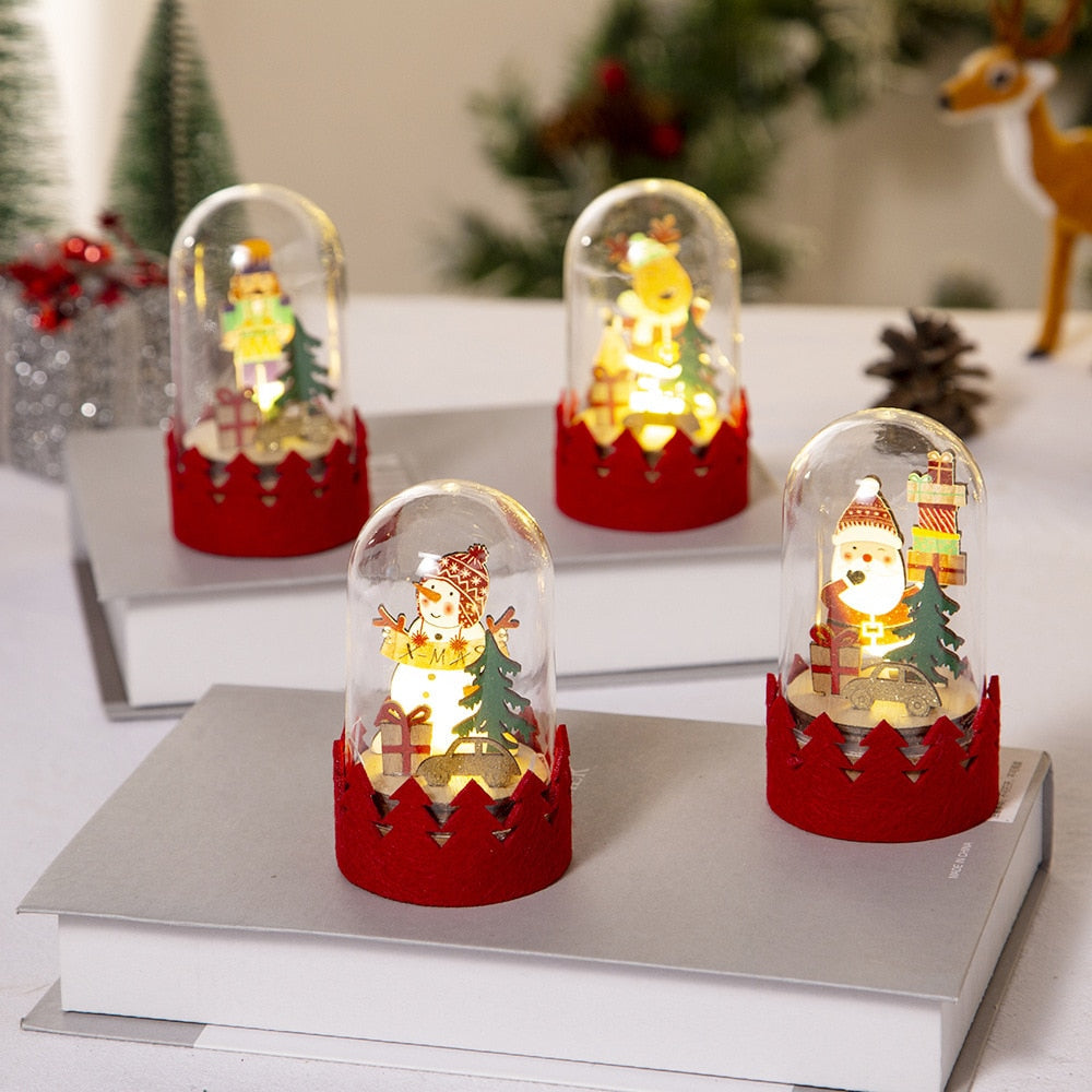 Christmas Decoration LED Luminous Wooden Ornaments Santa Claus Elk Home Desktop Decor Crafts New Year Festival Christmas Gifts