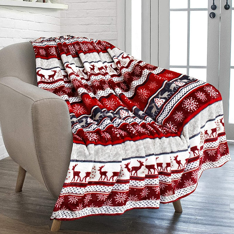 Christmas Flannel Throw Blanket Single-sided Printing Portable Travel Warm Blankets for Bed Soft Cozy Child Audit Sofa Blanket
