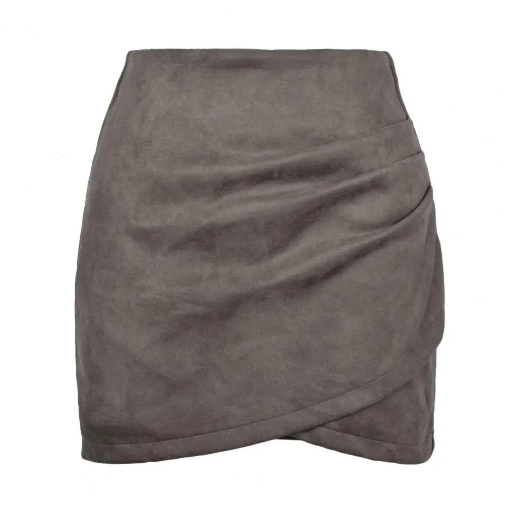 qgtao Chic Mini Skirt Colorfast Bodycon Skirt Zipper Closure Office Lady Sexy Pleated Suede Pencil Short Skirt  Versatile