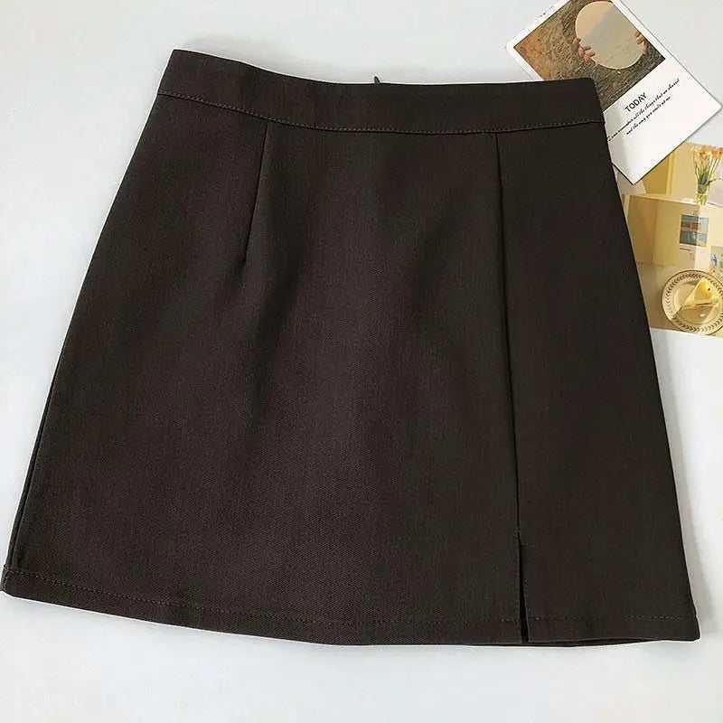 HOUZHOU Grey Mini Skirt Women Summer Vintage Streetwear High Waist A-line Split Gyaru Bodycon Pencil Skirt Korean Style Casual