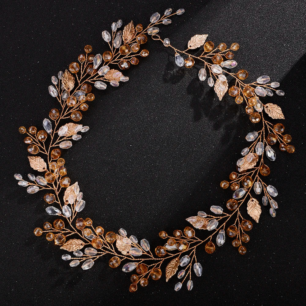 qgtao - Gold Alloy Crystal Bead Flower Headband Hair Accessories Tiaras Bridal Headwear Wedding Hair Jewelry Party Prom Headpiece