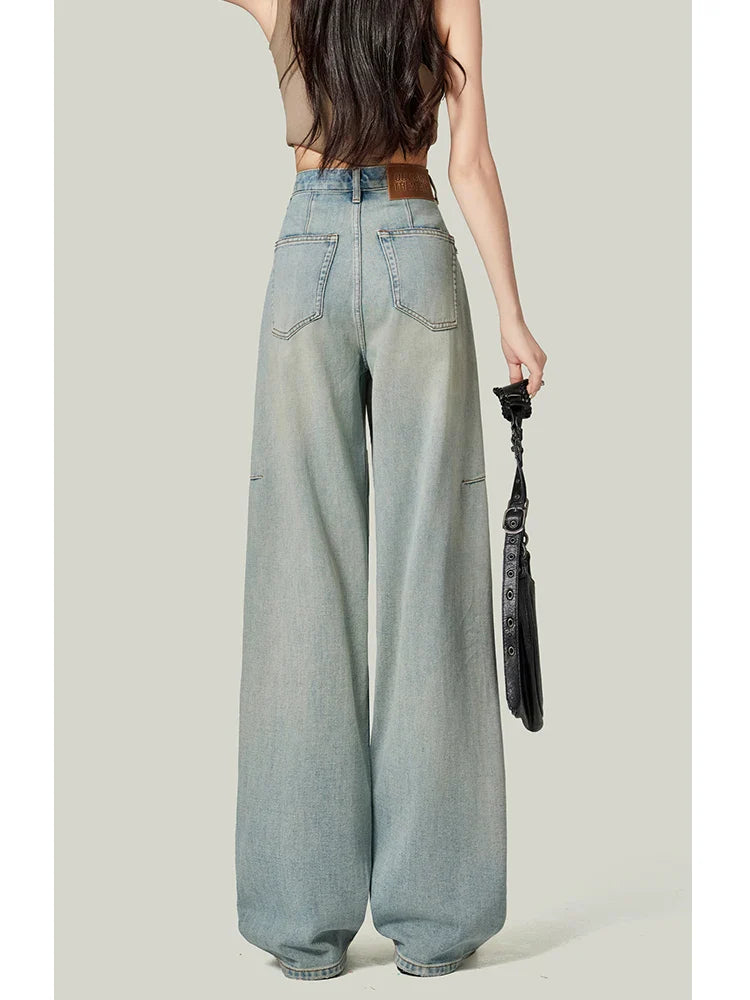 Women's Blue Jeans Vintage Baggy Cowboy Pants Harajuku Denim Trousers Streetwear Korean Aesthetic Y2k 2000s Trashy Clothes 2024