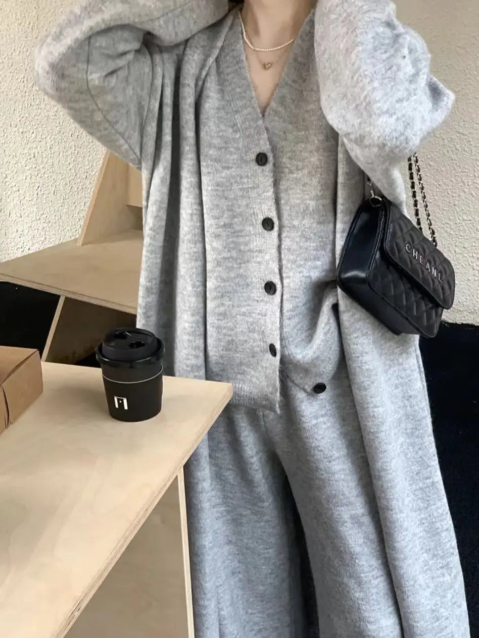 qgtao Autumn and Winter High-end Retro Maillard Long Sweater Two-piece Set