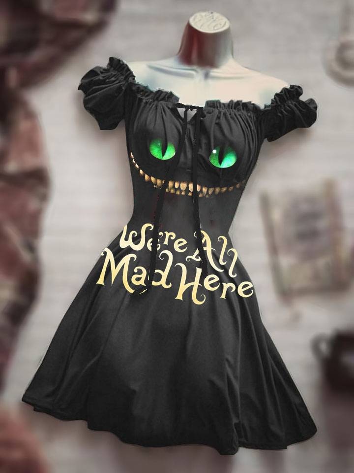 Horror Halloween Skull Costume puff sleeve Skirt Hawaiian Bohemian Short Sleeve Drawstring leisure Dress Skull Night Costume