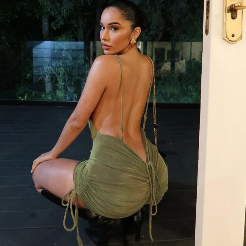 qgtao Bodycon Mini Dress Women Sexy Draped Neck Spaghetti Straps Backless Hipster Night Club Party Vestidos Female Clothing