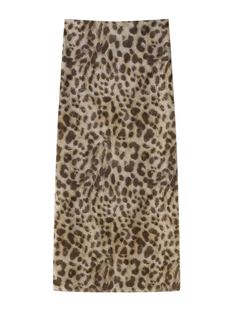 qgtao Chic Leopard Print Top Long Skirt Suits 2 Pcs Set Women Sleeveless Halter Tops Hip Package Slim Skirts Summer New Lady Outfits