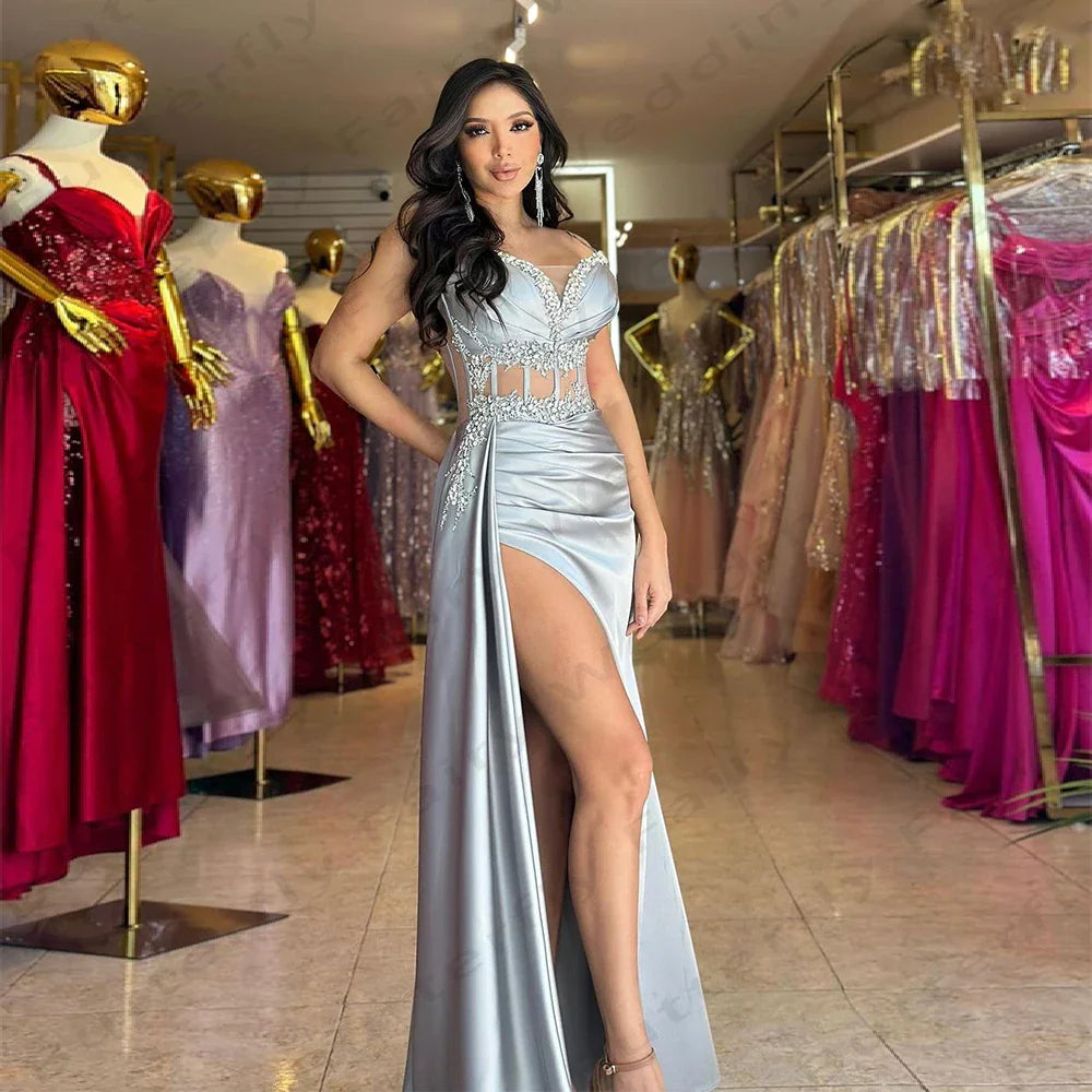 qgtao Sexy Women's Evening Dresses Mermaid Side Split Off Shoulder Princess Prom Gowns Formal Beach Cocktail Party Fashion Celebrity