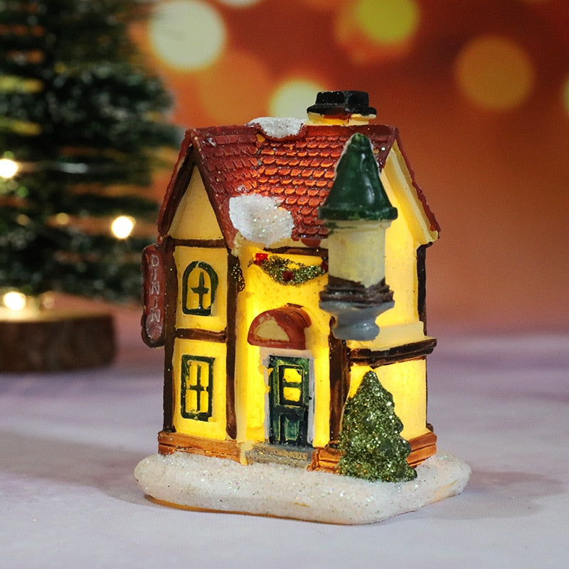 Christmas Decorations Holiday Village Set Lighted Xmas Village Houses with Figurines Small Christmas Scene Gift Home Ornament