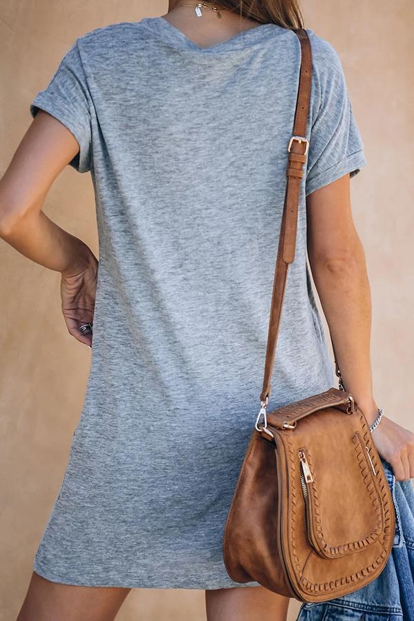 qgtao Casual Deep V-neck T-shirt Dress