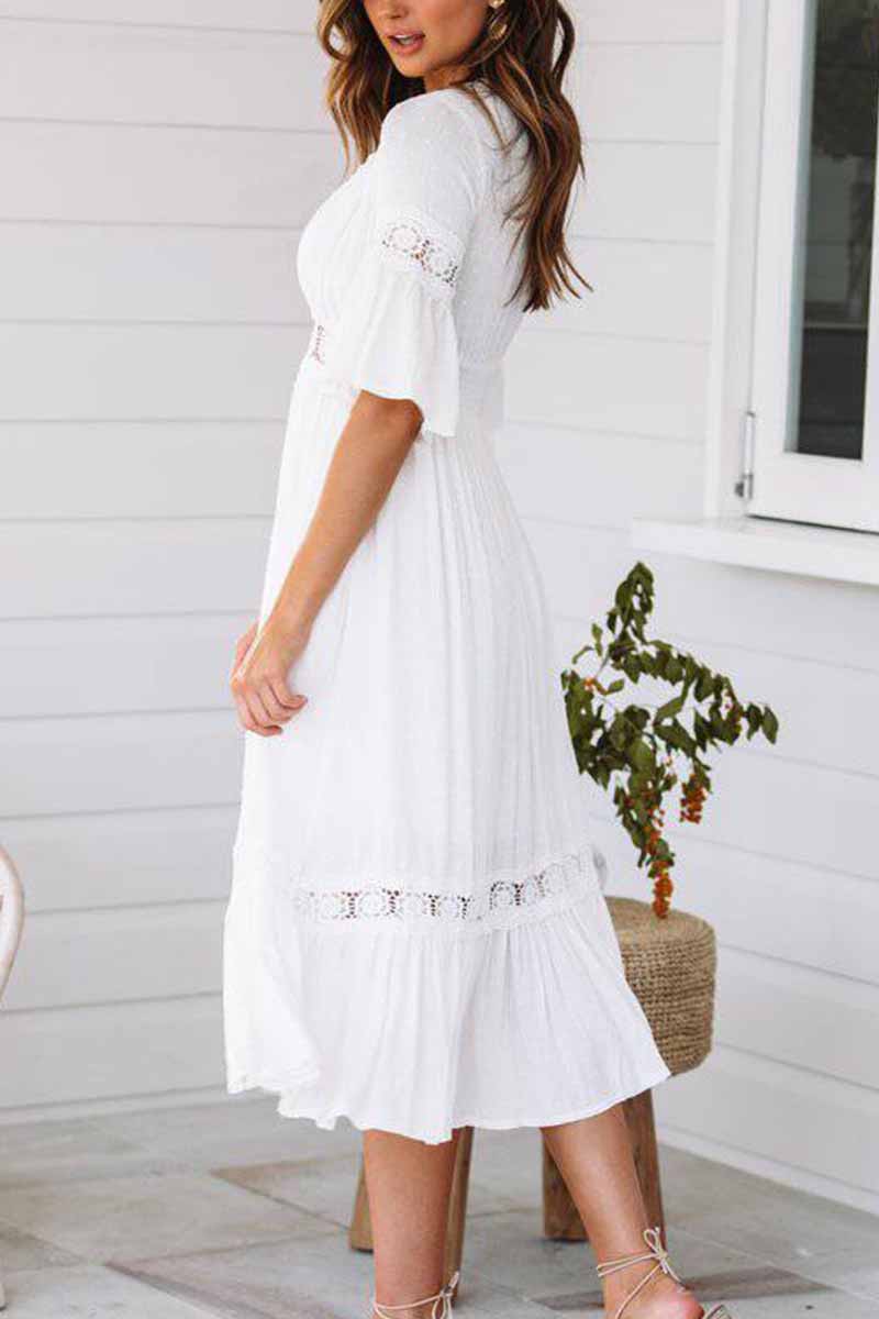 qgtao White Lace Midi Dresses