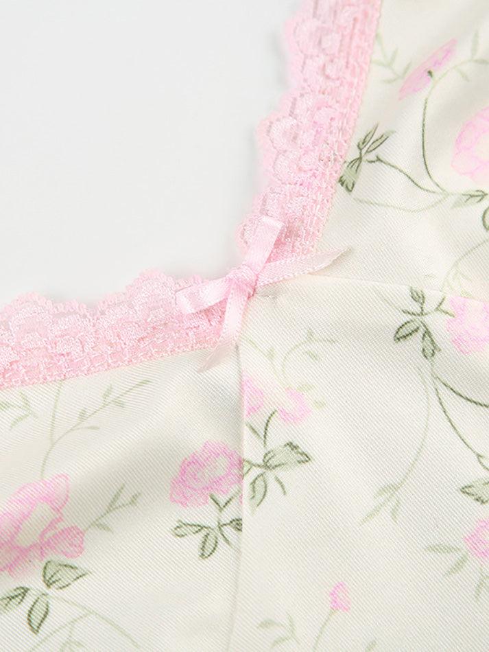 Floral Lace Edge Patchwork Camisole Top