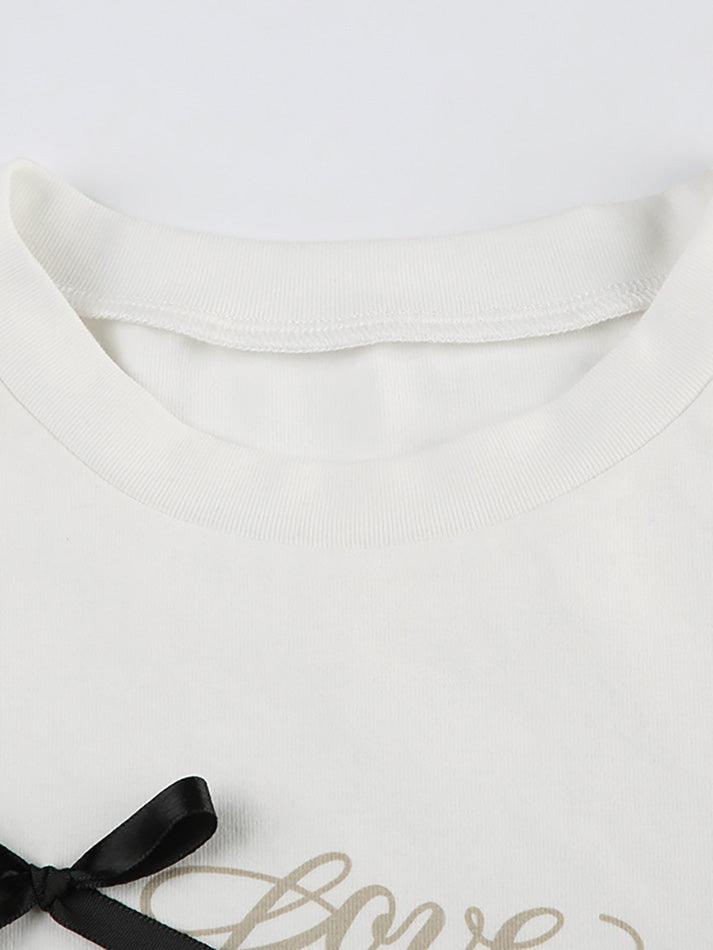 Short-Sleeve Crew Neck Lettering Bow T-Shirt