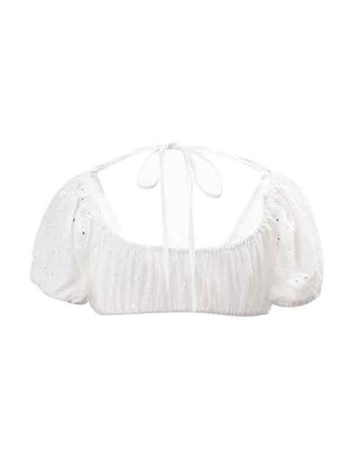 U Neck Open Back Cutout Short Sleeves Shirts